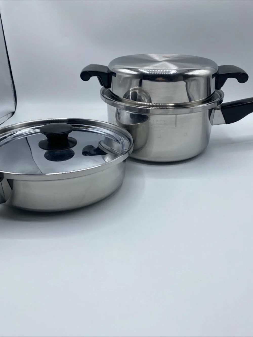 Society Sensi-Tone Cookware Ultrex 7 T304s Steamer Boiler 2 Pots Lid Stainless - Picture 6 of 8